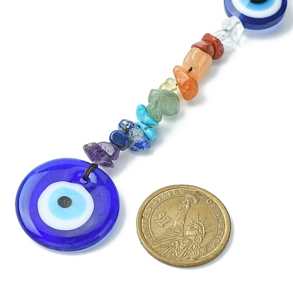 Décorations de pendentif perlé de puce de pierre gemme, avec des lampes à mauvais œil et des ornements suspendus en fil de nylon