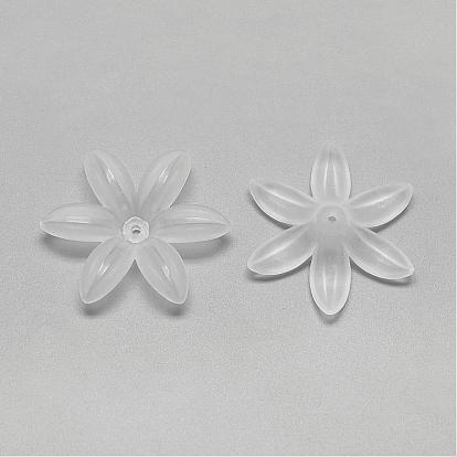 6-Petal Transparent Acrylic Bead Caps, Frosted