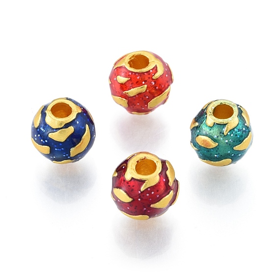 Alloy Enamel Beads, Matte Gold Color, Round