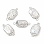Charmes de connecteur de perles de keshi naturelles baroques, liens rectangle, avec doubles boucles en laiton