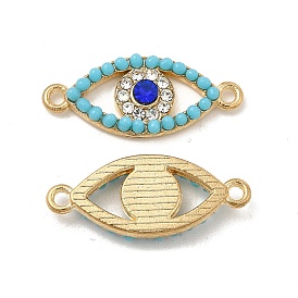 Dijes de conector de aleación con diamantes de imitación azul capri y turquesa sintética, enlaces oculares, níquel