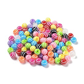 Opaque Acrylic Beads, Round with Stripe