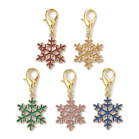 Christmas Sonwflake Alloy Enamel Pendant Decorations, with Zinc Alloy Lobster Claw Clasps