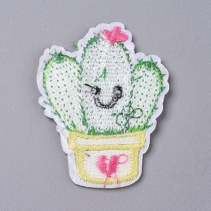 Computerized Embroidery Cloth Iron on/Sew on Patches, Costume Accessories, Appliques, for Backpacks, Clothes, Cactus with Smile