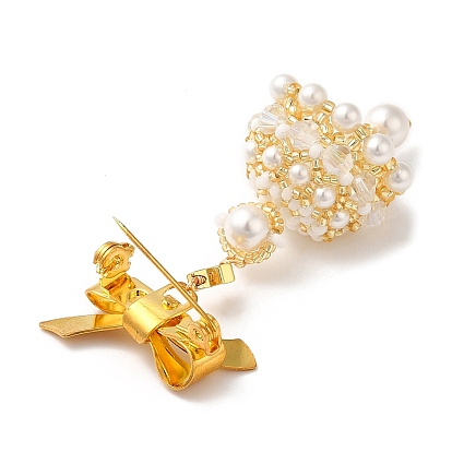 Shell Pearl Beaded Bell Pendant Brooch, Brass Bowknot Brooches for Women