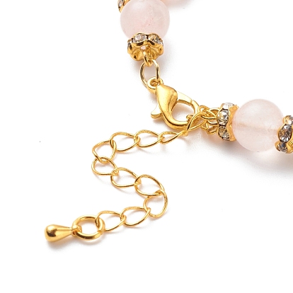 Natural Rose Quartz Beaded Double Line Multi-strand Bracelet, Gemstone Jewelry for Women