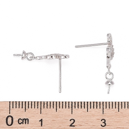 925 Sterling Silver Micro Pave Cubic Zirconia Ear Stud Findings, Musical Note