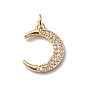 Rack Plating Brass Micro Pave Cubic Zirconia Pendants, Long-Lasting Plated, Cadmium Free & Lead Free, Crescent Moon Charm, With Jump Ring