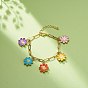 Alloy Enamel Flower Charm Bracelet with Paperclip Chains, Gold Plated 304 Stainless Steel Jewelry for Women