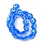 Flat Round Evil Eye Lampwork Bead Strands, 15~16x8~9mm, Hole: 2mm, about 24pcs/strand, 13.7 inch