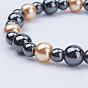 Pearlized Glass Round Beads Stretch Bracelets, with Non-Magnetic Synthetic Hematite Beads