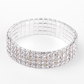4 fila pulseras de diamantes de imitación de bronce tramo, el color plateado de plata, 15x50 mm