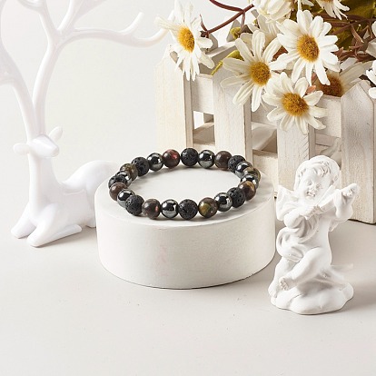 Natural Lava Rock & Synthetic Hematite & Gemstone Round Beaded Stretch Bracelet for Women