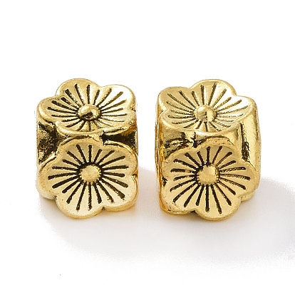 Tibetan Style Alloy European Beads, Large Hole Beads, Cube with Flower