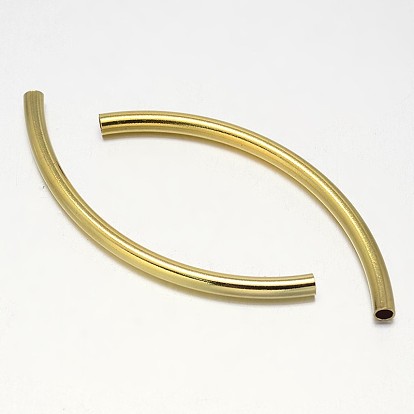 Curved Brass Tube Beads, 50x3mm, Hole: 2mm