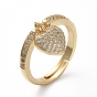Adjustable Brass Micro Pave Cubic Zirconia Finger Rings, with Heart Charms