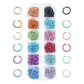 600 pcs 12 couleurs ensembles d'anneaux de saut ouverts en fil d'aluminium, rond