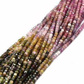 Natural Colorful Tourmaline Beads Strands, Cube