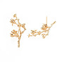Brass Brooch Findings, For Half Drilled Beads, Leafy Branches, Nickel Free