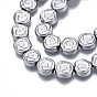 Electroplate Glass Beads Strand, Flat Round with Rose Flower