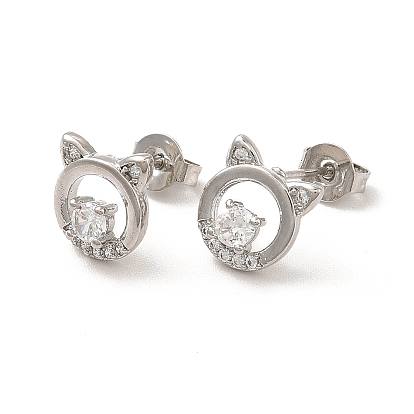 Boucles d'oreilles chat creuses en zircon cubique clair, bijoux en laiton de placage de rack pour les femmes, sans cadmium et sans plomb
