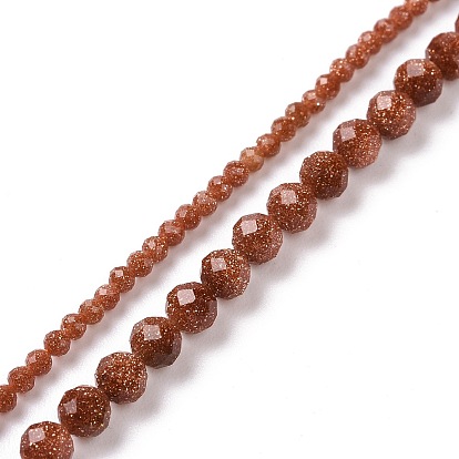 Synthetic Goldstone Beads Strands, Faceted, Round