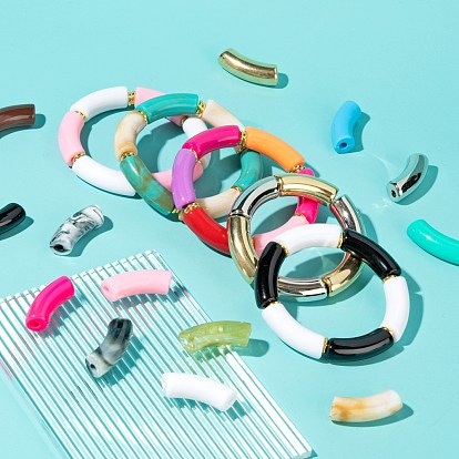 Diy jewelry making kits, Incluye tubo curvo ccb de plástico y cuentas acrílicas., latón granos del espaciador, Hilo de cristal elástico
