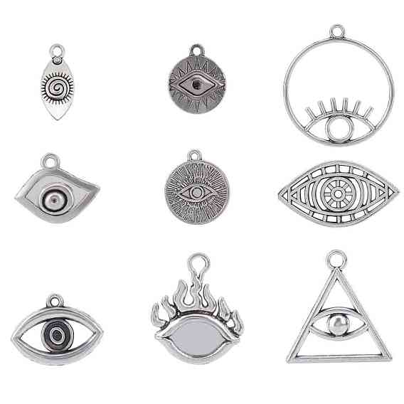 Colgantes de aleación de estilo tibetano y cabujones y colgantes de diamantes de imitación, ojo