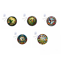 Flat Round with Bird Stained Acrylic Window Planel, for Suncatchers Window Home Hanging Ornaments