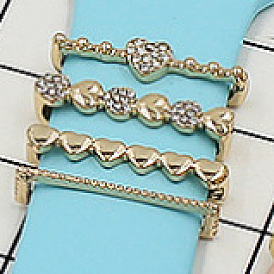 Heart Alloy Rhinestones Watch Band Charms Set, Watch Band Decorative Ring Loops