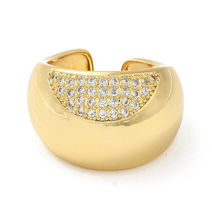 Rack Plating Brass Micro Pave Cubic Zirconia Open Cuff Rings, Cadmium Free & Lead Free