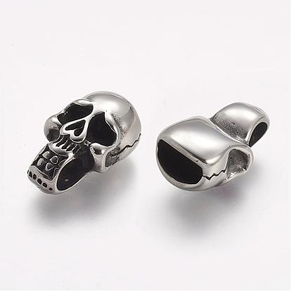 304 Stainless Steel Cord Ends, For Leather Cord Bracelets Making, Skull