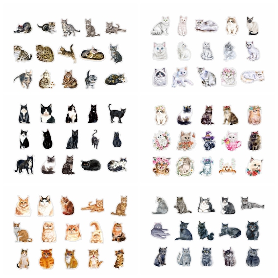 30 pcs 15 styles autocollants de dessin animé en plastique pour animaux de compagnie thème chaton, décalcomanies imperméables auto-adhésives, pour valise, planche à roulettes, réfrigérateur, casque, coque de telephone portable