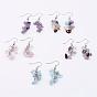 Natural Gemstone Dangle Earrings, Cluster Earrings, with Metal Findings, Platinum