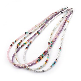 Chakra Jewelry, Natural Mixed Gemstone Beaded Necklaces, with Real 18K Gold Plated 925 Sterling Silver Beads, Brass Beads and 304 Stainless Steel Lobster Claw Clasps