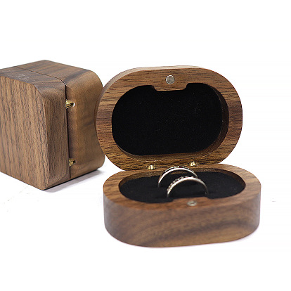 Boîtes de rangement ovales en bois pour alliances avec intérieur en velours, coffret cadeau en bois pour bague de couple avec fermoirs magnétiques