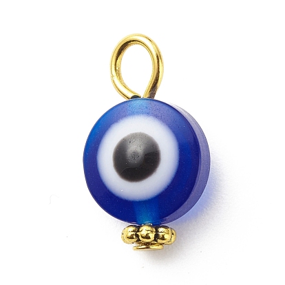 Evil Eye Resin Pendants, with Alloy Daisy Spacer Beads, Flat Round Charm, Mixed Color