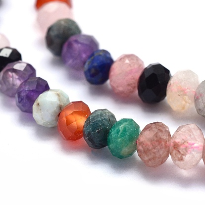 Natural Mixed Gemstone Beads Strands, Rondelle, Faceted
