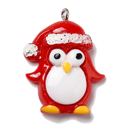 Pendentifs en résine opaque, avec boucles en fer couleur platine, le thème de Noël, pingouin