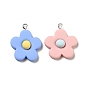 Opaque Resin Pendants, with Platinum Tone Iron Loops, Five-Petal Flower Charm