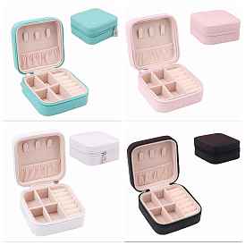 Square PU Leather Jewelry Set Box, Travel Portable Jewelry Case, Zipper Storage Boxes, for Necklaces, Rings, Earrings and Pendants