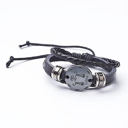 PU cordon en cuir bracelets multi-brins, avec les résultats en alliage ovale, douze constellation / signe du zodiaque