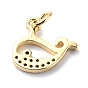 Brass Micro Pave Cubic Zirconia Charms, with Jump Rings, with Jump Ring, Whale Charms
