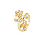 Cubic Zirconia Leaf Open Cuff Ring, Real 18K Gold Plated Brass Jewelry for Women, Cadmium Free & Lead Free