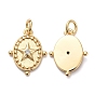 Brass Micro Pave Clear Cubic Zirconia Charms, with Jump Rings, Oval with Star