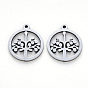 304 Stainless Steel Pendants, Laser Cut, Round Ring with Tree