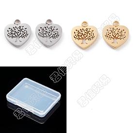 Unicraftale 12Pcs 2 Colors 304 Stainless Steel Charms, Laser Cut, Heart with Tree of Life
