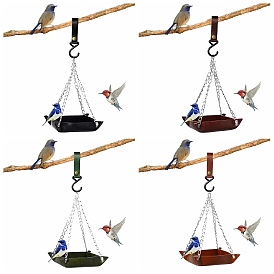 Imitation Leather Bird Hanging Feeder Tray, Outdoor Bird Feeder, Garden Branch Decoration Container, Square