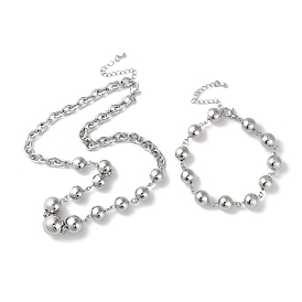 Ожерелья из латуни с градуированным бисером и браслеты-цепочки с круглыми шариковыми звеньями, комплект ювелирных изделий, без свинца и без кадмия