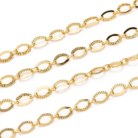 Brass Chains, Oval Link Chains, with Spool, Long-lasting Plated, Unwelded, Textured